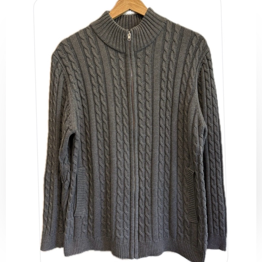 Coofandy Gray Cable Knit Full Zip-Front Cardigan Sweater L